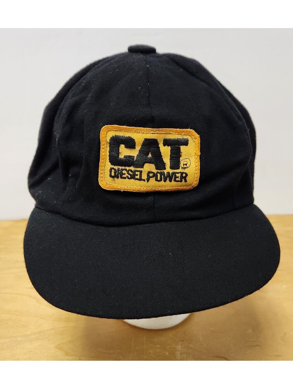 Vintage Caterpillar CAT Diesel Power Newsboy Cap Cabbie Gatsby Hat Patch Black
